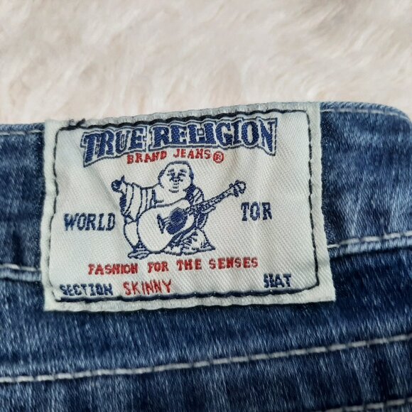 True Religion Women's Blue Skinny Flap Pocket Distressed Denim Jeans Size 26 - Picture 10 of 10